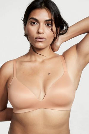 Victoria's Secret Bare Smooth Lightly Fodrade Plunge Non Wired Bra Champagne Nude | 8539CQTVG