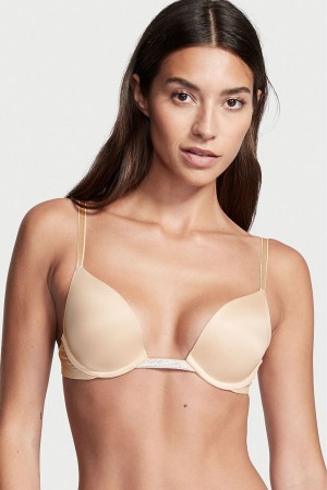 Victoria's Secret Bare Smooth Plunge Shine Multiway Bra Marzipan Nude | 2715EVNDC