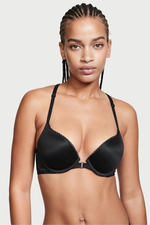 Victoria's Secret Body by Victoria Spets Trim Front Fastsättning Push Up Bra Svarta | 1905CROHE