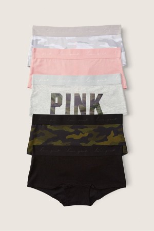 Victoria's Secret Bomull Korta Knickers 5 Pack Black/Grey/Pink/Green | 4285PKOYN