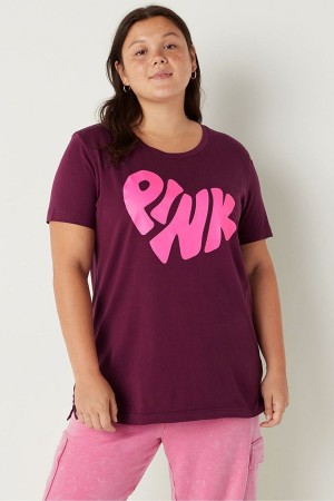 Victoria's Secret Bomull Korta Sleeve Campus T-Shirt Vinröda Rosa | 0416IMCHK