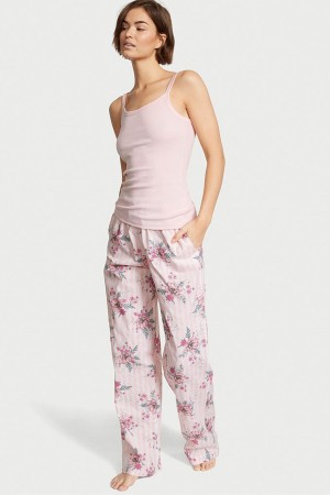 Victoria's Secret Bomull Long Pyjamas Rosa Randig | 6197MQSFH