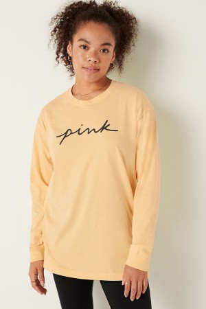 Victoria's Secret Bomull Long Sleeve Campus T-Shirt Rosa | 0342XTEZJ