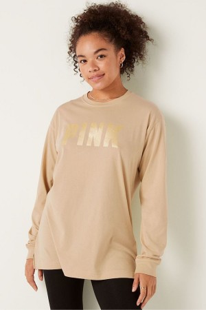 Victoria's Secret Bomull Long Sleeve Campus T-Shirt Rosa | 5893CQAEJ