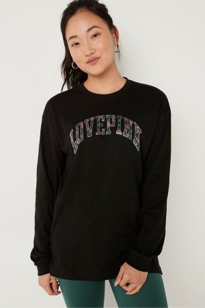 Victoria's Secret Bomull Long Sleeve Campus T-Shirt Rosa | 6158PAZYF