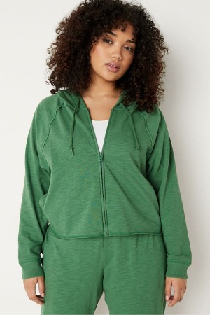 Victoria's Secret Bomull Slub Crop Cut Off Full Zip Hoodie Rosa | 7968CHDBI