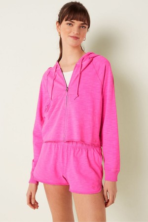 Victoria's Secret Bomull Slub Crop Cut Off Full Zip Hoodie Rosa | 7509WZNHL