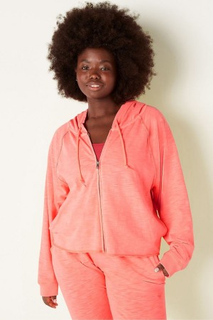 Victoria's Secret Bomull Slub Crop Cut Off Full Zip Hoodie Rosa | 5831NSOGF