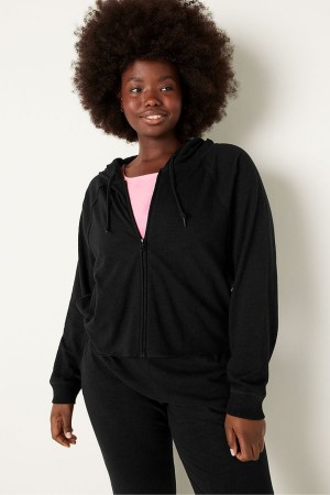 Victoria's Secret Bomull Slub Crop Cut Off Full Zip Hoodie Rosa | 3518YADNP