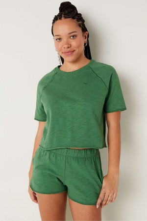 Victoria's Secret Bomull Slub Korta Sleeve Crew Crop T-Shirt Blå | 4187AVFKW