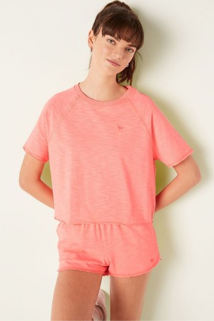 Victoria's Secret Bomull Slub Korta Sleeve Crew Crop T-Shirt Korall Orange | 2437IRDLM