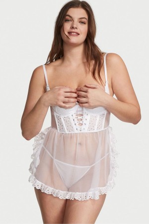 Victoria's Secret Broderie Open Cup Babydoll Vita | 8271HGOEZ