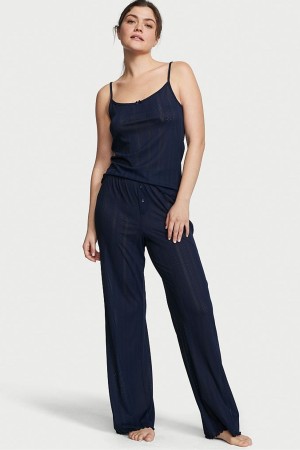 Victoria's Secret Cami Long Pyjamas Marinblå Blå | 8214ZHNEQ