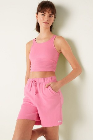 Victoria's Secret Crop Räfflad Tank Top Blå | 7809MUQPX