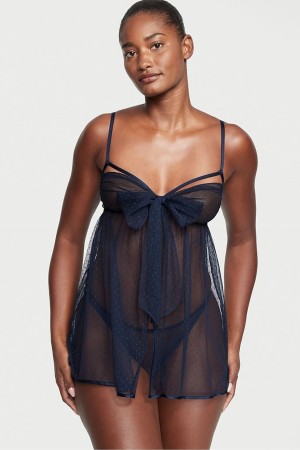 Victoria's Secret Dotted Mesh Babydoll Blå | 8942OJTZS