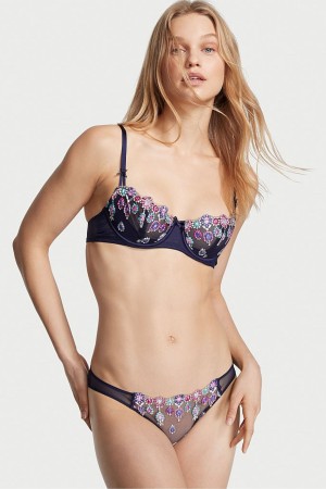 Victoria's Secret Dream Angels Bejeweled Embroidery Cheekini Knickers Marinblå Blå | 8761WOQMR