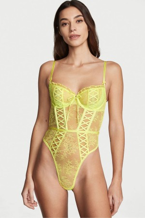 Victoria's Secret Dream Angels Spets Unlined Balcony Bodysuit Lime Citron | 6590GQUVT