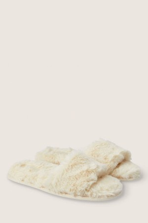 Victoria's Secret Faux Fur Open Tå Tofflor Vita | 6975CTNIF