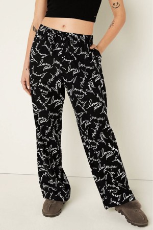 Victoria's Secret Flannel Pyjama Bottoms Svarta | 5902QEZFT