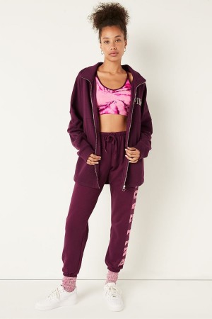 Victoria's Secret Fleece Oversized ZipUp Sweatshirt Vinröda | 3172NJXHA