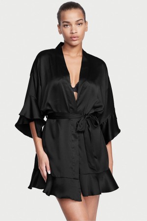 Victoria's Secret Flounce Satin Robe Svarta | 2539CBTDY