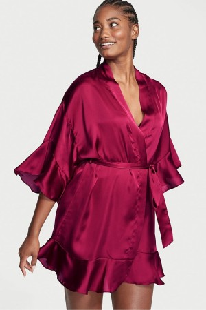 Victoria's Secret Flounce Satin Robe Vinröda Röda | 4729FEGRC