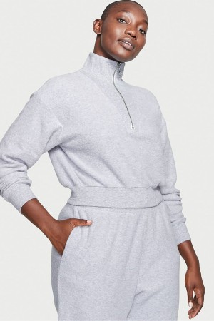 Victoria's Secret Half Zip High Neck Lounge Sweatshirt Grå | 9482RHSBV