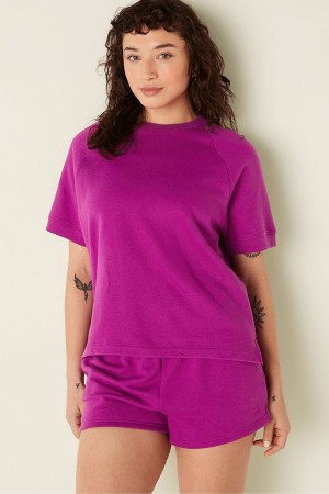 Victoria's Secret Korta Sleeve Oversized Crew Neck T-Shirt Blå | 6039RNYTB