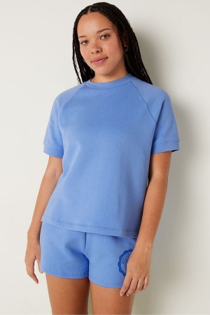 Victoria's Secret Korta Sleeve Oversized Crew Neck T-Shirt Blå | 2917INGWM