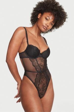 Victoria's Secret Lightly Fodrade Demi Spets Bodysuit Svarta | 1942RJZWV