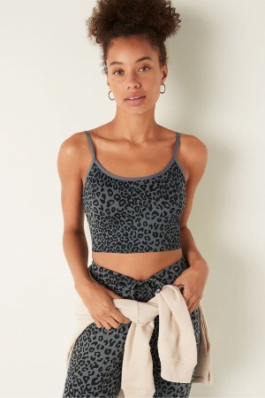 Victoria's Secret Lightly Fodrade Low Impact Sport Crop Top Mörkleopard Grå | 5976SMWAL