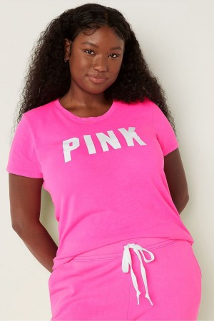 Victoria's Secret Logo Korta Sleeve T-Shirt Rosa | 5321TQUJW