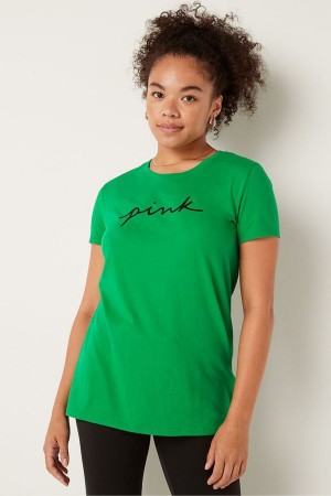 Victoria's Secret Logo Korta Sleeve T-Shirt Gröna | 6542AOSRD