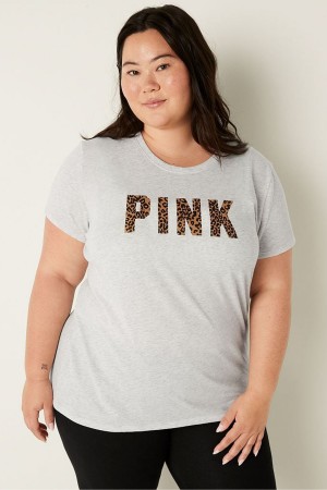 Victoria's Secret Logo Korta Sleeve T-Shirt Rosa | 6982QIGZM