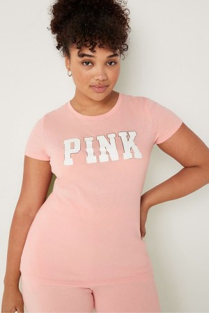 Victoria's Secret Logo Korta Sleeve T-Shirt Rosa | 9324DMSKH