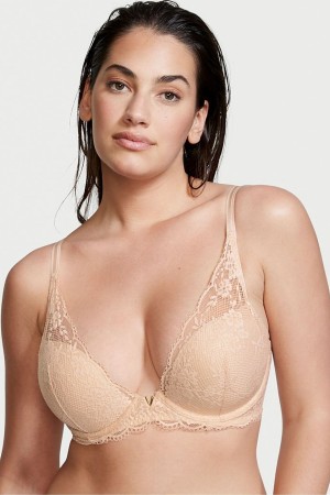 Victoria's Secret Love Cloud Spets Half Pad Plunge Bra Champagne Nude | 9205KAFTD