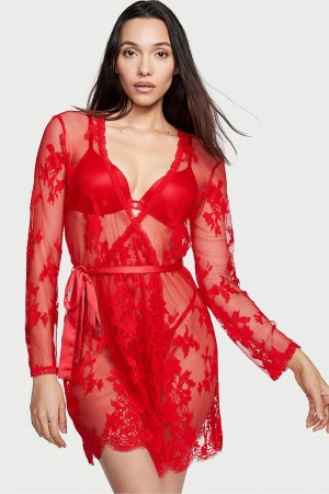 Victoria's Secret Luxe Lingerie Spets Korta Dressing Gown Röda | 4180PXGYR