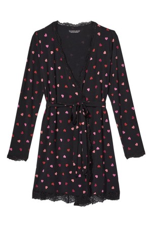 Victoria's Secret Modal Korta Long Sleeve Robe Svarta | 8410YVMID