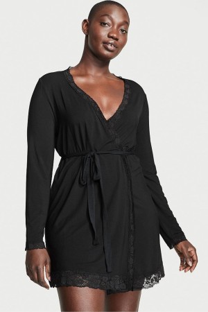 Victoria's Secret Modal Korta Long Sleeve Robe Svarta | 6043JXWTG