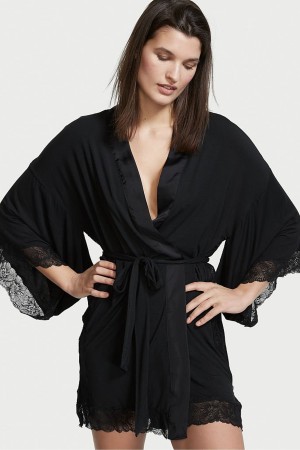 Victoria's Secret Modal Spets Robe Svarta | 9584VNLMG