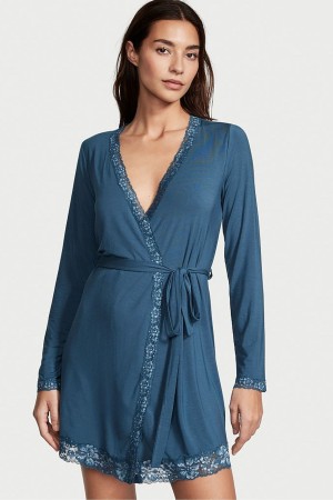 Victoria's Secret Modal Spets Trim Robe Blå | 4029UEOBL