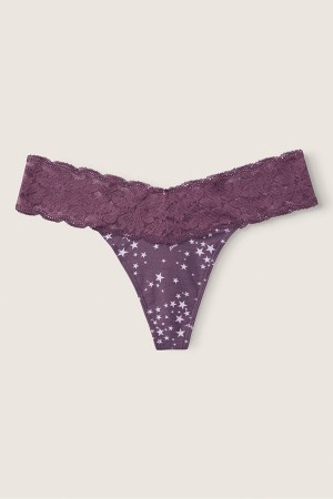 Victoria's Secret No-Show Everyday Spets Trim String Knickers Mauve Quartz Stars | 1563VHWLY