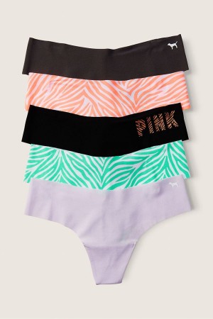 Victoria's Secret No-Show No Show String Knickers 5 Pack Black/Orange/Purple/Green Zebra Print | 2657JILUX