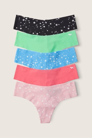 Victoria's Secret No-Show No Show String Knickers 5 Pack Black/Blue/Pink/Green Star | 1627MYOVG