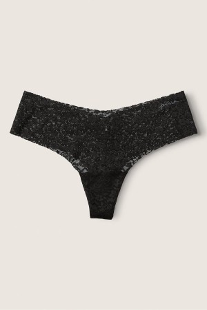 Victoria's Secret No-Show No Show String Spets Knickers Svarta | 9164XAUGY