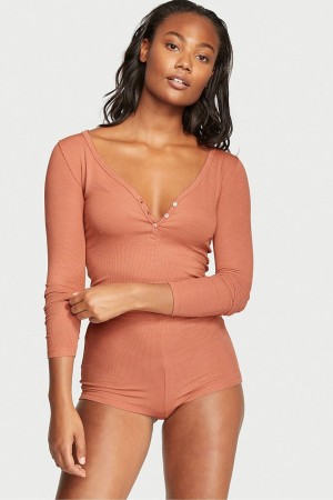 Victoria's Secret Räfflad Modal Korta Pyjamas Ljusbruna | 7526JXZAD