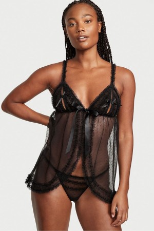 Victoria's Secret Ruffle Peekaboo Babydoll Svarta | 8516KHSZJ