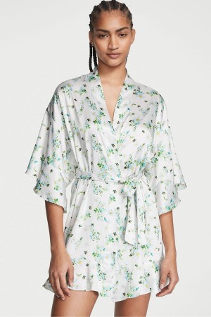 Victoria's Secret Satin Flounce Robe Honeybee Floral Print | 8395RWXCI