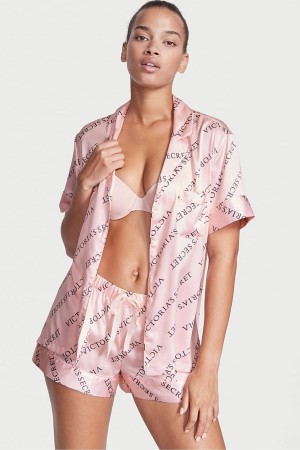 Victoria's Secret Satin Korta Pyjamas Rosa | 3861NTFMJ