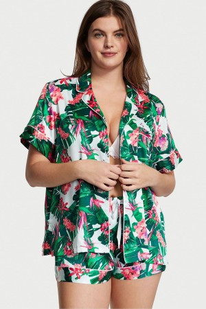 Victoria's Secret Satin Korta Pyjamas Svarta Randig | 9763RBSEZ